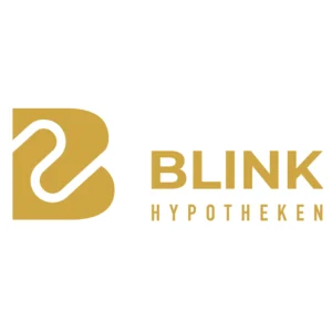 Goudkleurig Blink Hypotheken-logo met monogram, voor grafische vormgeving voor bedrijven.